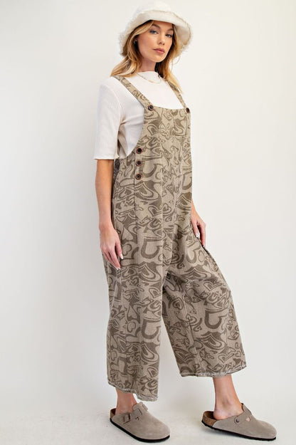 "Lila" Abstract Heart Overalls in Khaki