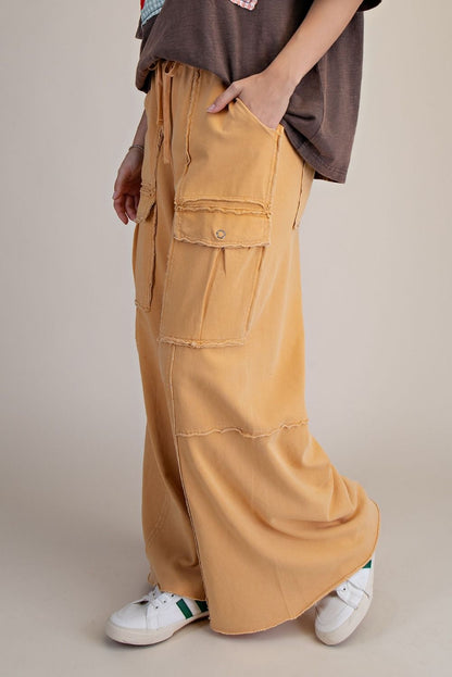 "Durango" French Terry Cargo Wide Leg Pants in Mustard