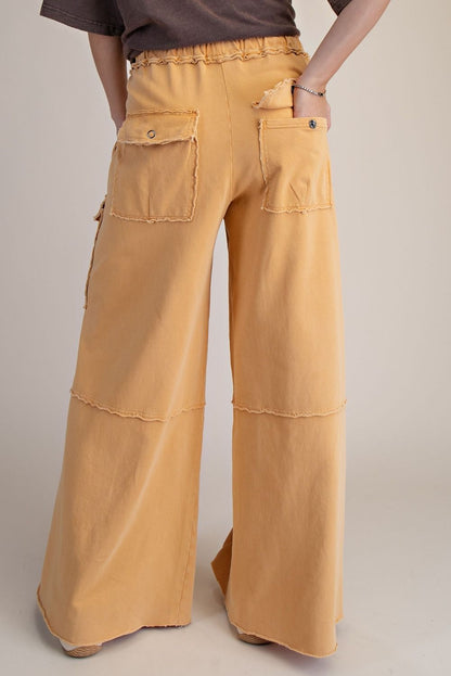 "Durango" French Terry Cargo Wide Leg Pants in Mustard