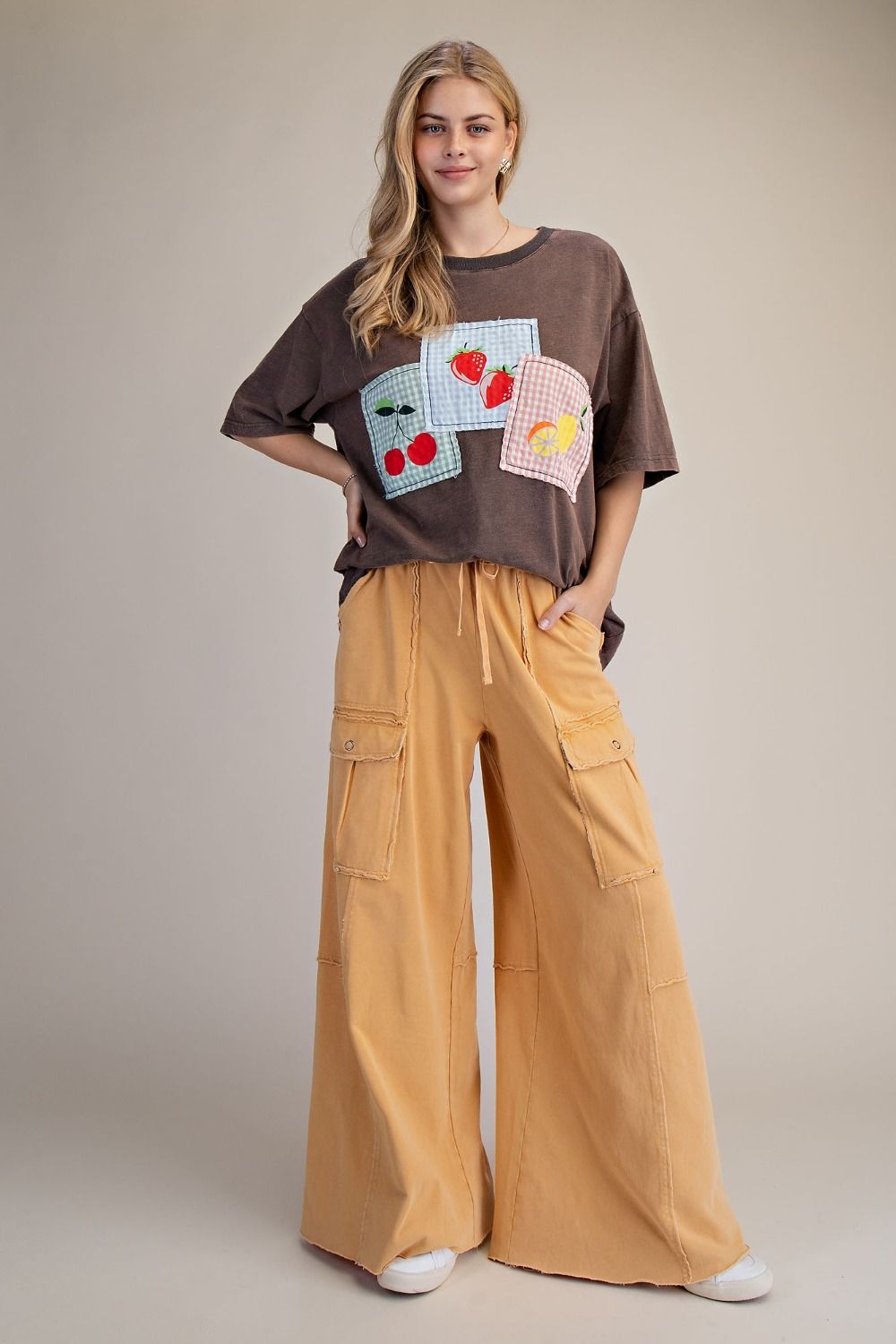 "Durango" French Terry Cargo Wide Leg Pants in Mustard