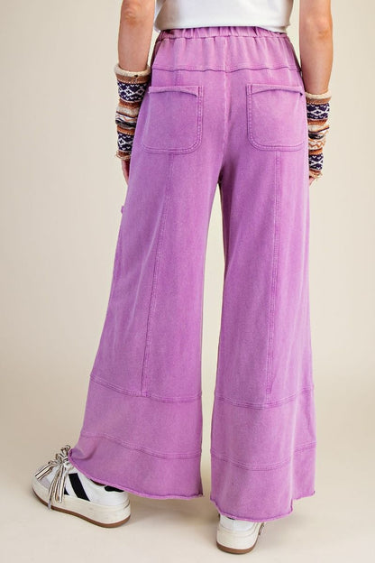 "Elora" French Terry Cargo Wide Leg Pants in Orchid