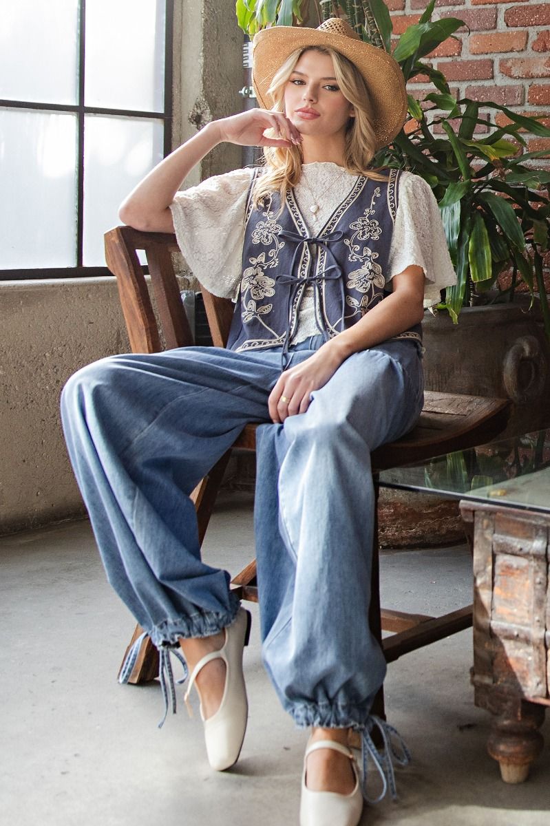 "Aladdin" Drawstring Cargo Pants Denim