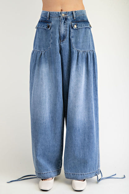 "Aladdin" Drawstring Cargo Pants Denim