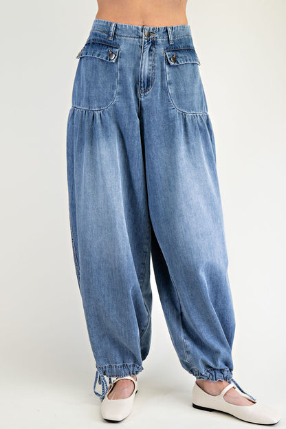 "Aladdin" Drawstring Cargo Pants Denim