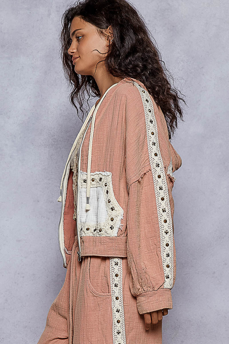 "Venus" Washed Pink Double Gauze Roomy Hoodie Jacket