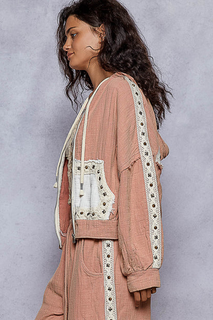 "Venus" Washed Pink Double Gauze Roomy Hoodie Jacket