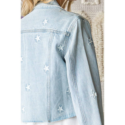 "Starboard" Star Embroidered Denim Jacket in Lt Wash