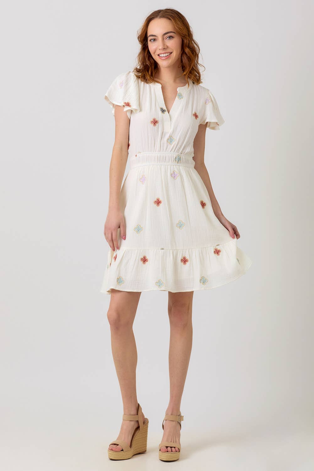 "Dayna" Embroidery Double Gauze Dress in Off White