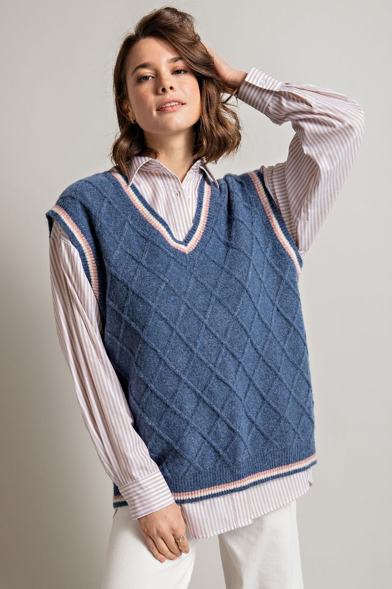 "Varsity Blue" Diamond Sweater Vest