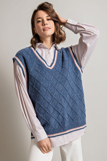 "Varsity Blue" Diamond Sweater Vest