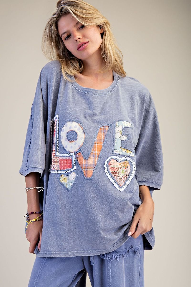 "Beloved" Washed Cotton Top in Faded Denim