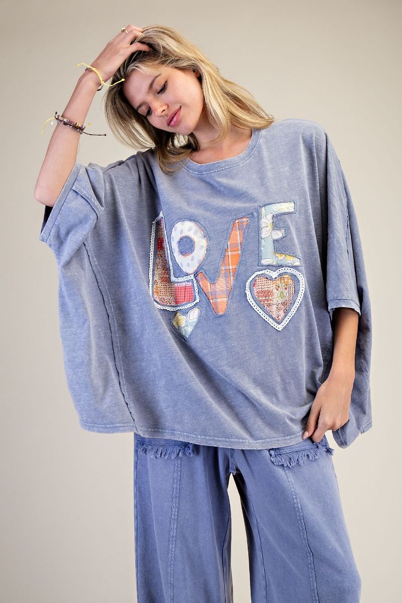 "Beloved" Washed Cotton Top in Faded Denim