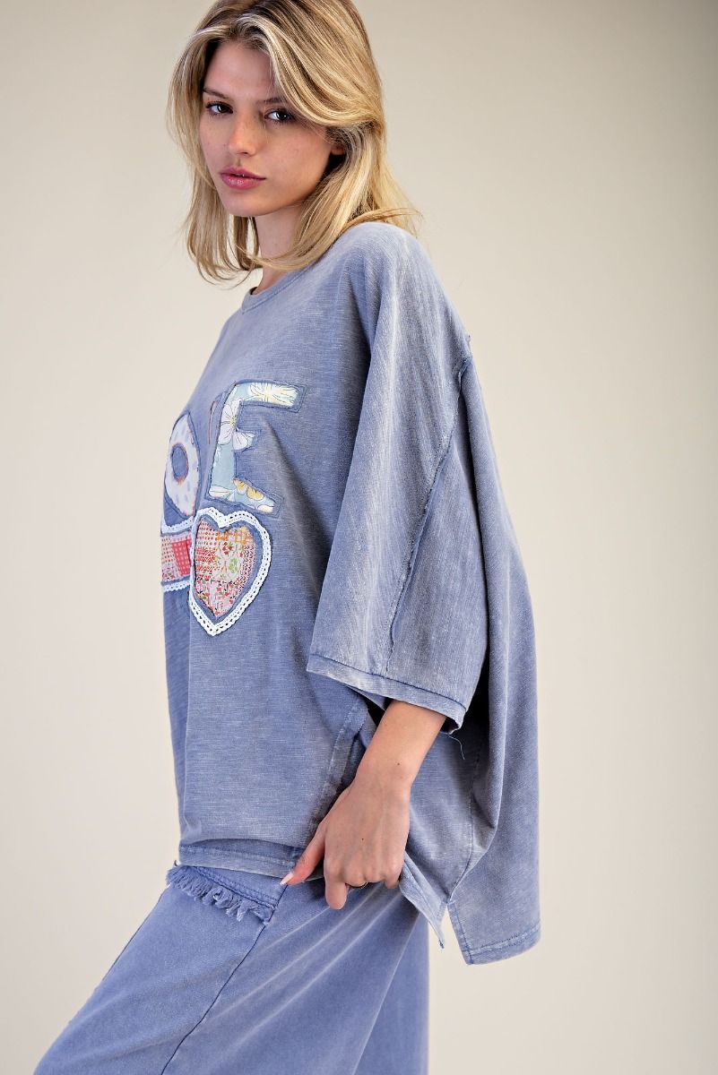 "Beloved" Washed Cotton Top in Faded Denim