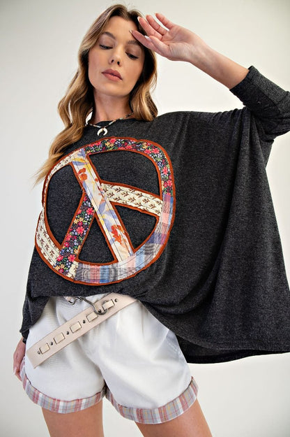 "Big Peace" Oversized Patchwork Shirt in Black
