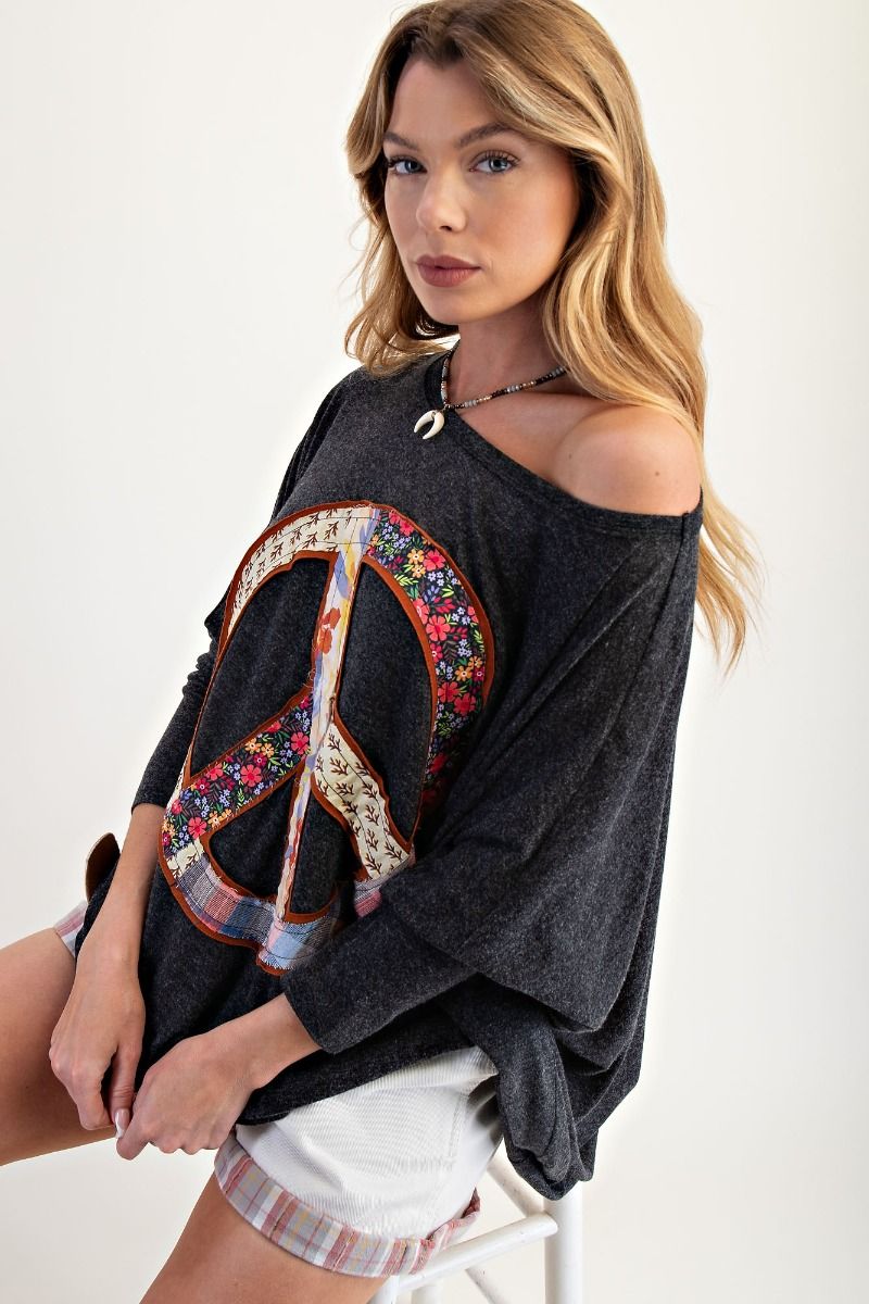 "Big Peace" Oversized Patchwork Shirt in Black