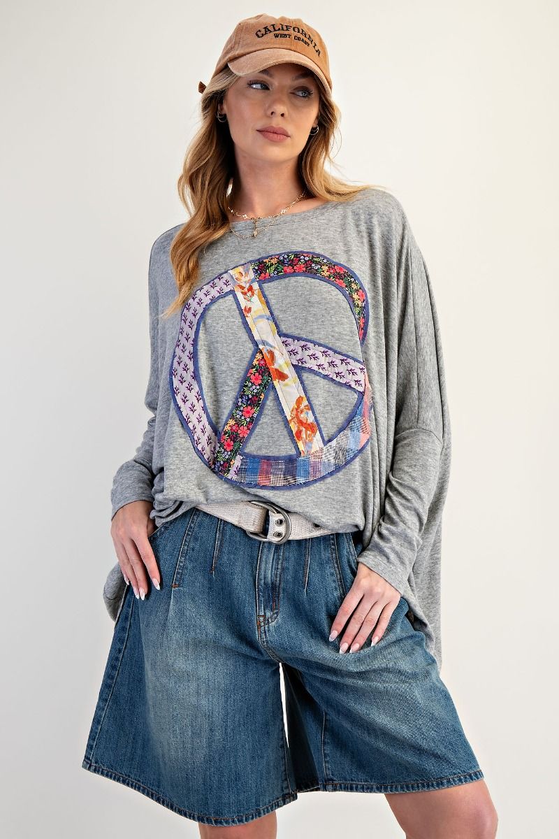"Big Peace" Oversized Patchwork Shirt in Grey