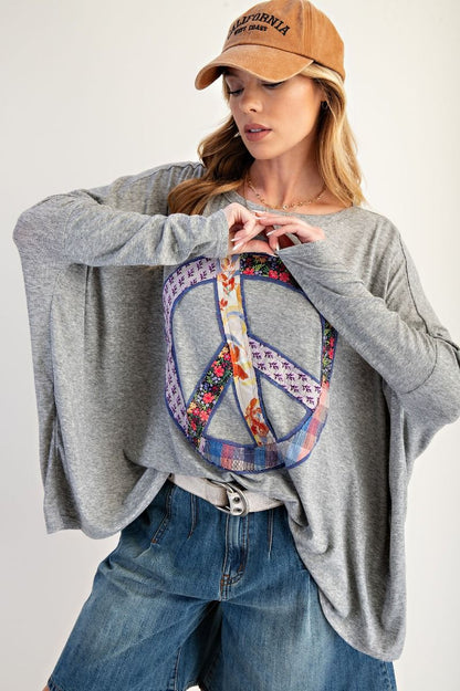 "Big Peace" Oversized Patchwork Shirt in Grey