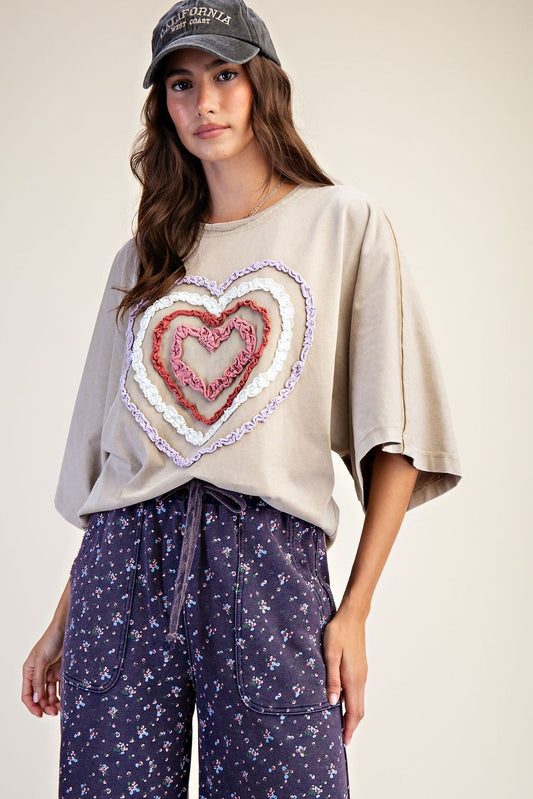 "Heart Rays" French Terry Top in Khaki