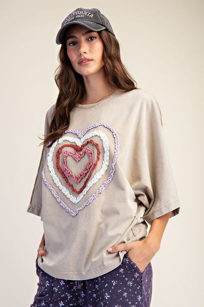 "Heart Rays" French Terry Top in Khaki