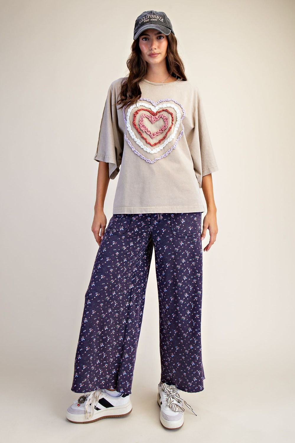 "Heart Rays" French Terry Top in Khaki
