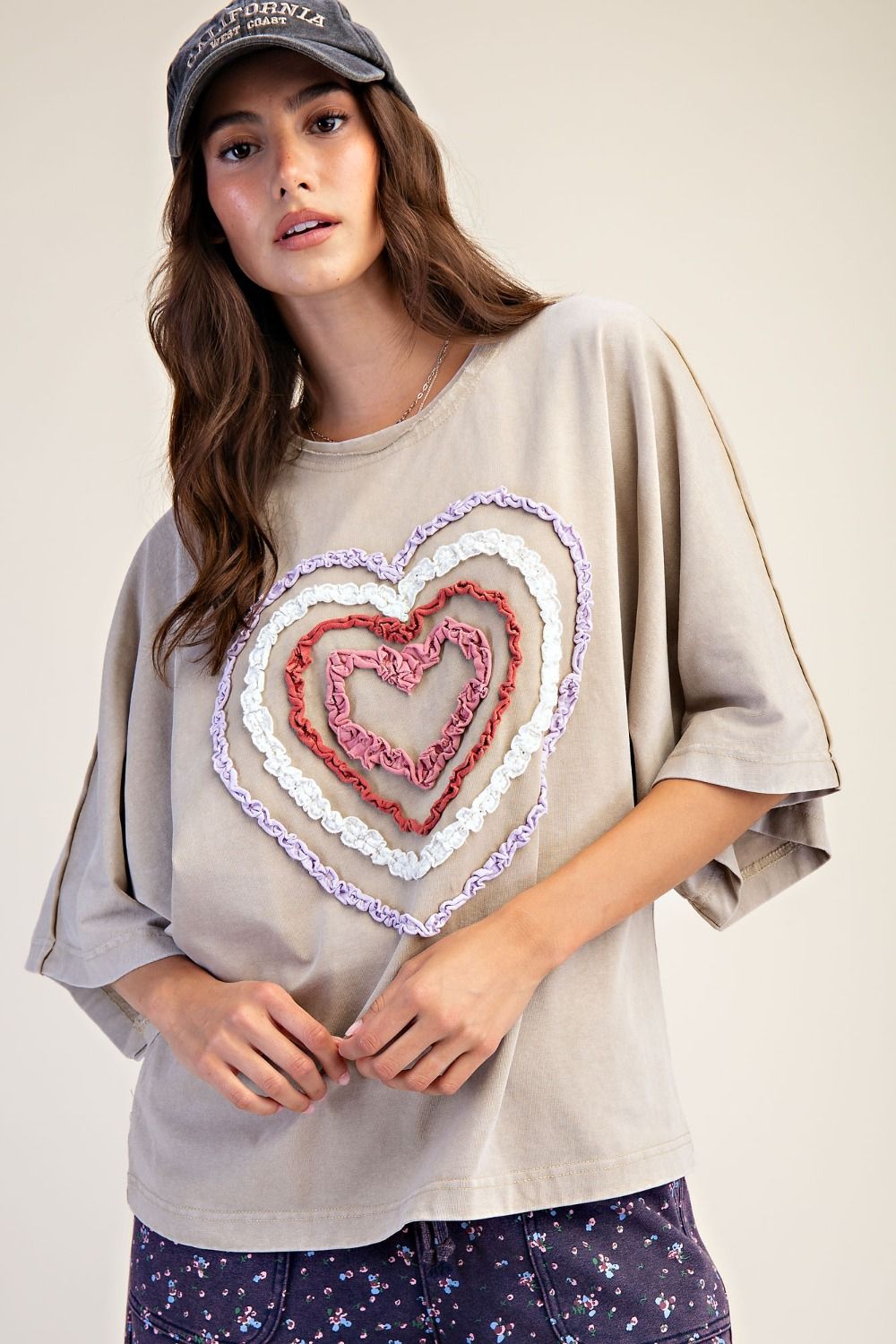 "Heart Rays" French Terry Top in Khaki