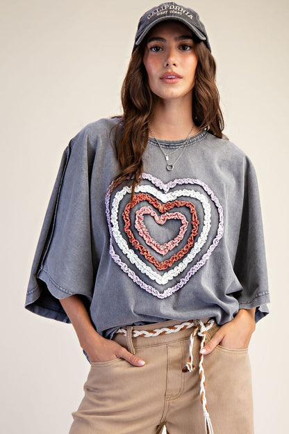 "Heart Rays" French Terry Top in Sage Grey