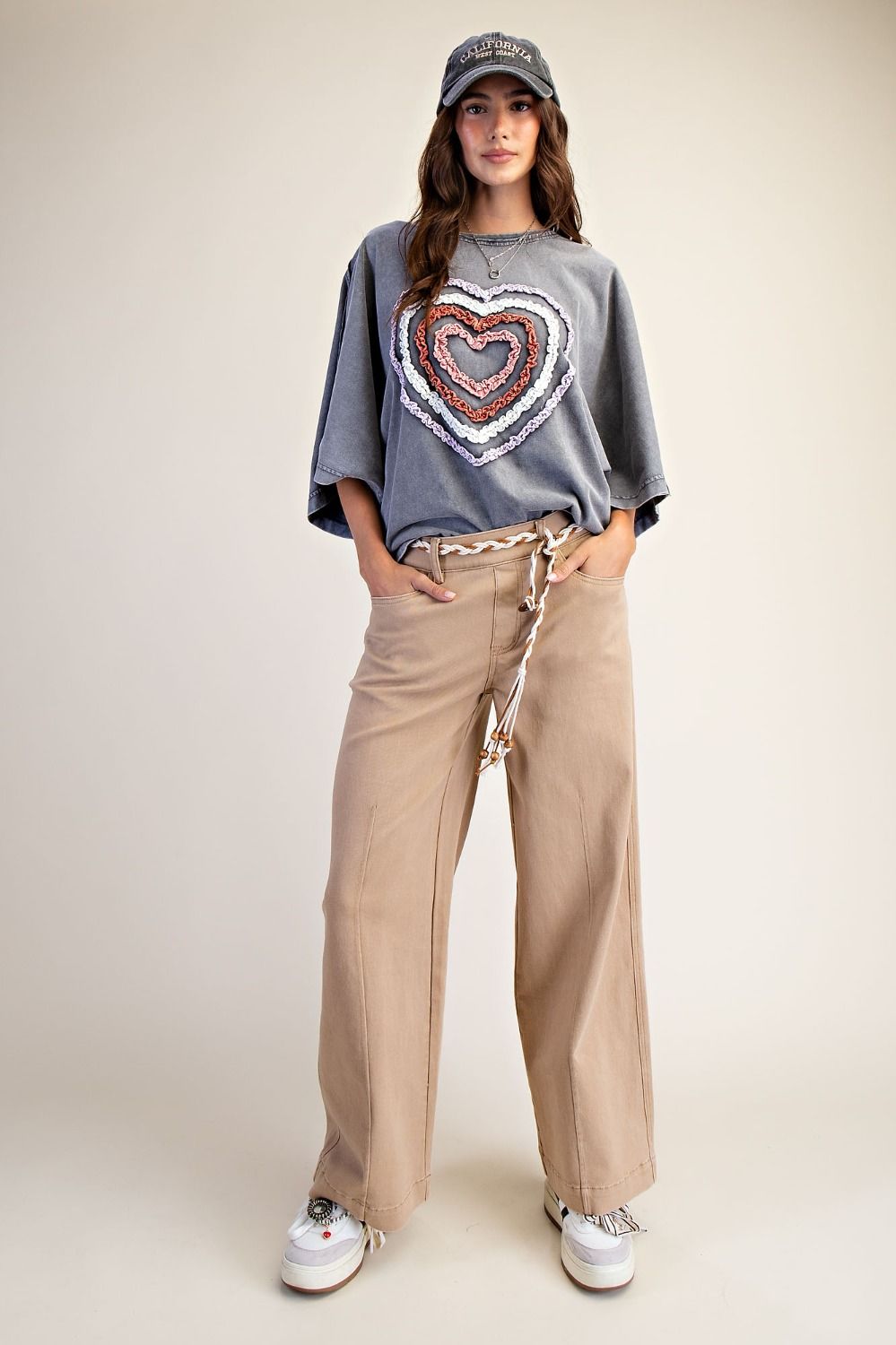 "Heart Rays" French Terry Top in Sage Grey