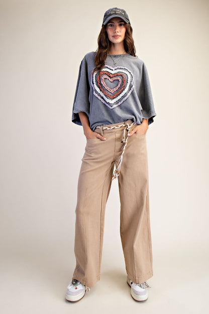 "Heart Rays" French Terry Top in Sage Grey