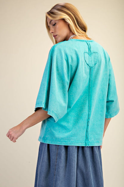 "Heart Rays" French Terry Top in Aqua