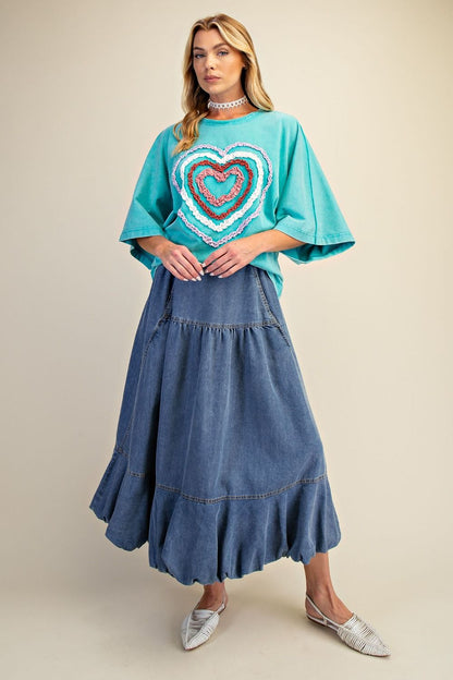 "Heart Rays" French Terry Top in Aqua