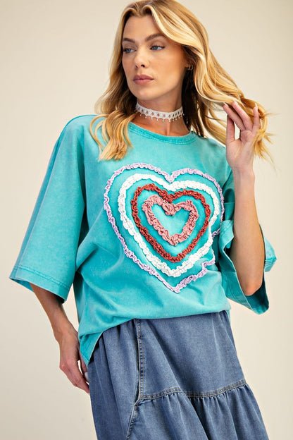 "Heart Rays" French Terry Top in Aqua