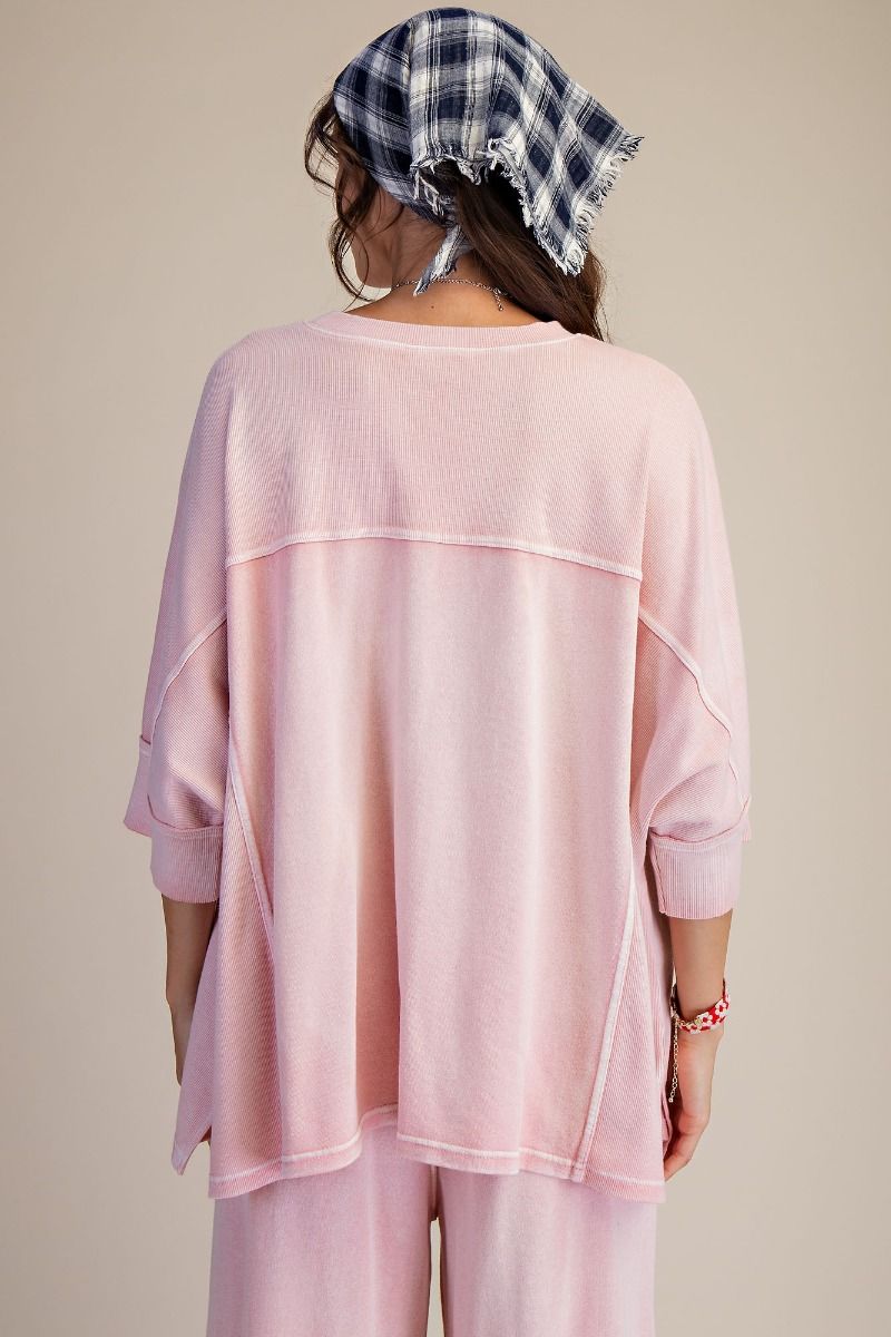 "Sabrina" Boxy Oversized Knit Top in Washed Blush Pink