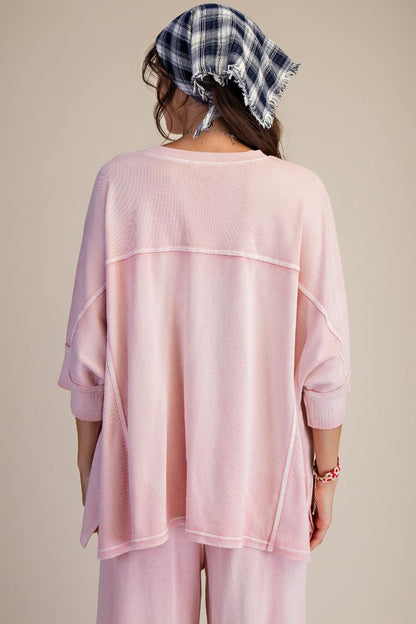 "Sabrina" Boxy Oversized Knit Top in Washed Blush Pink