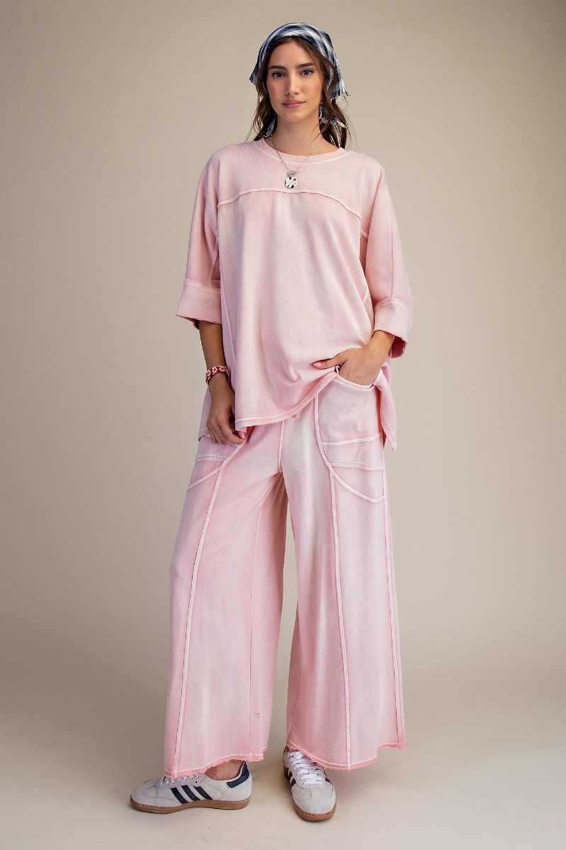 "Sabrina" Boxy Oversized Knit Top in Washed Blush Pink