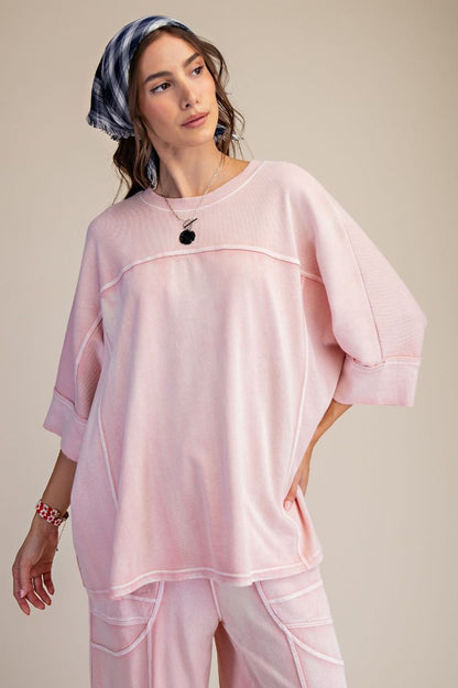 "Sabrina" Boxy Oversized Knit Top in Washed Blush Pink