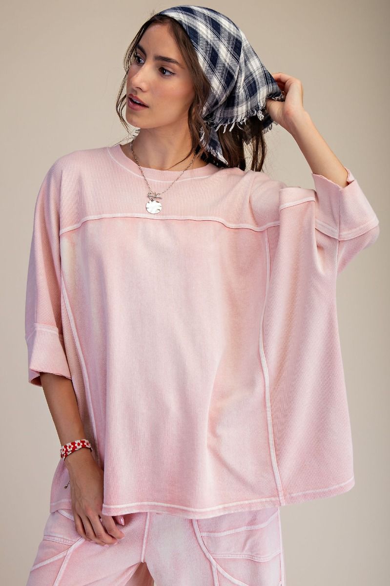 "Sabrina" Boxy Oversized Knit Top in Washed Blush Pink