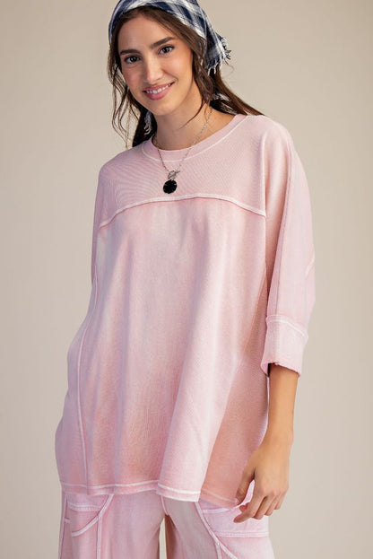 "Sabrina" Boxy Oversized Knit Top in Washed Blush Pink