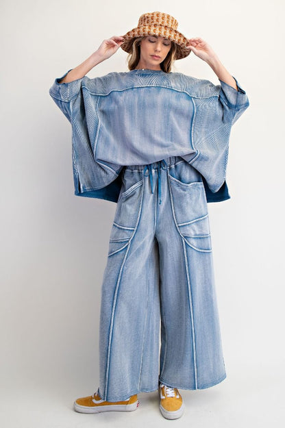 "Sabrina" Boxy Oversized Knit Top in Washed Denim Blue