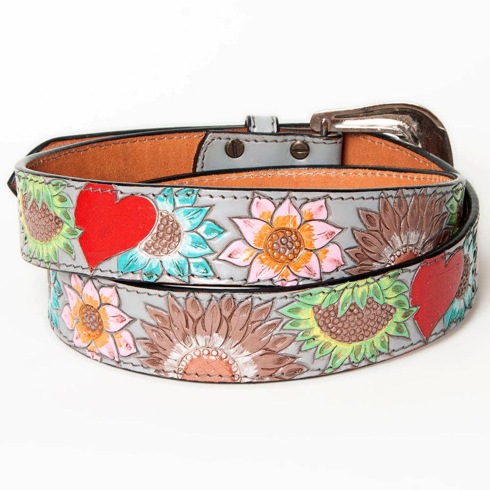 "Silver Love" Hand Tooled Leather Belt