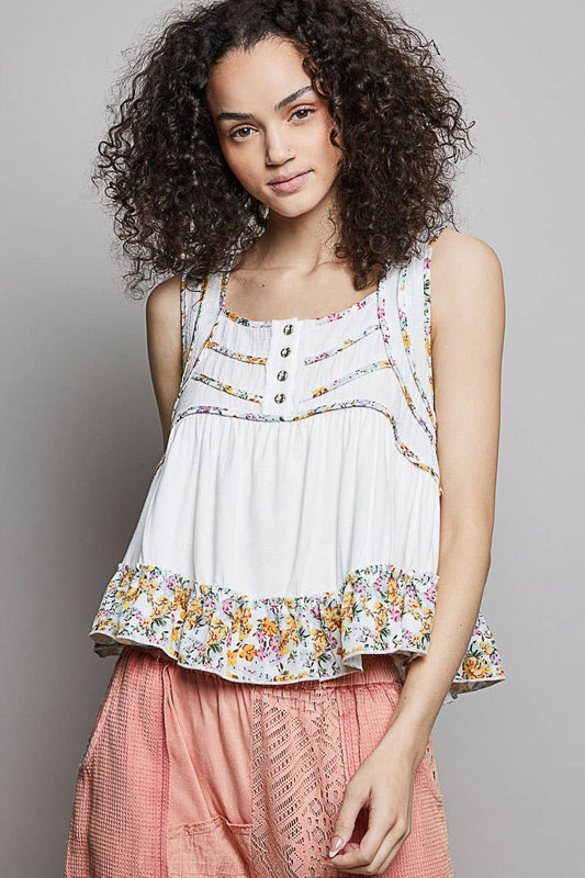 "Jersey" Square Neck Tank Top Blouse White