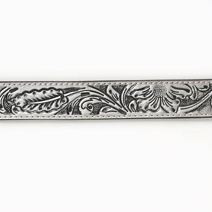 "Silver Sun" Hand-Tooled Silver Floral Western Leather Belt