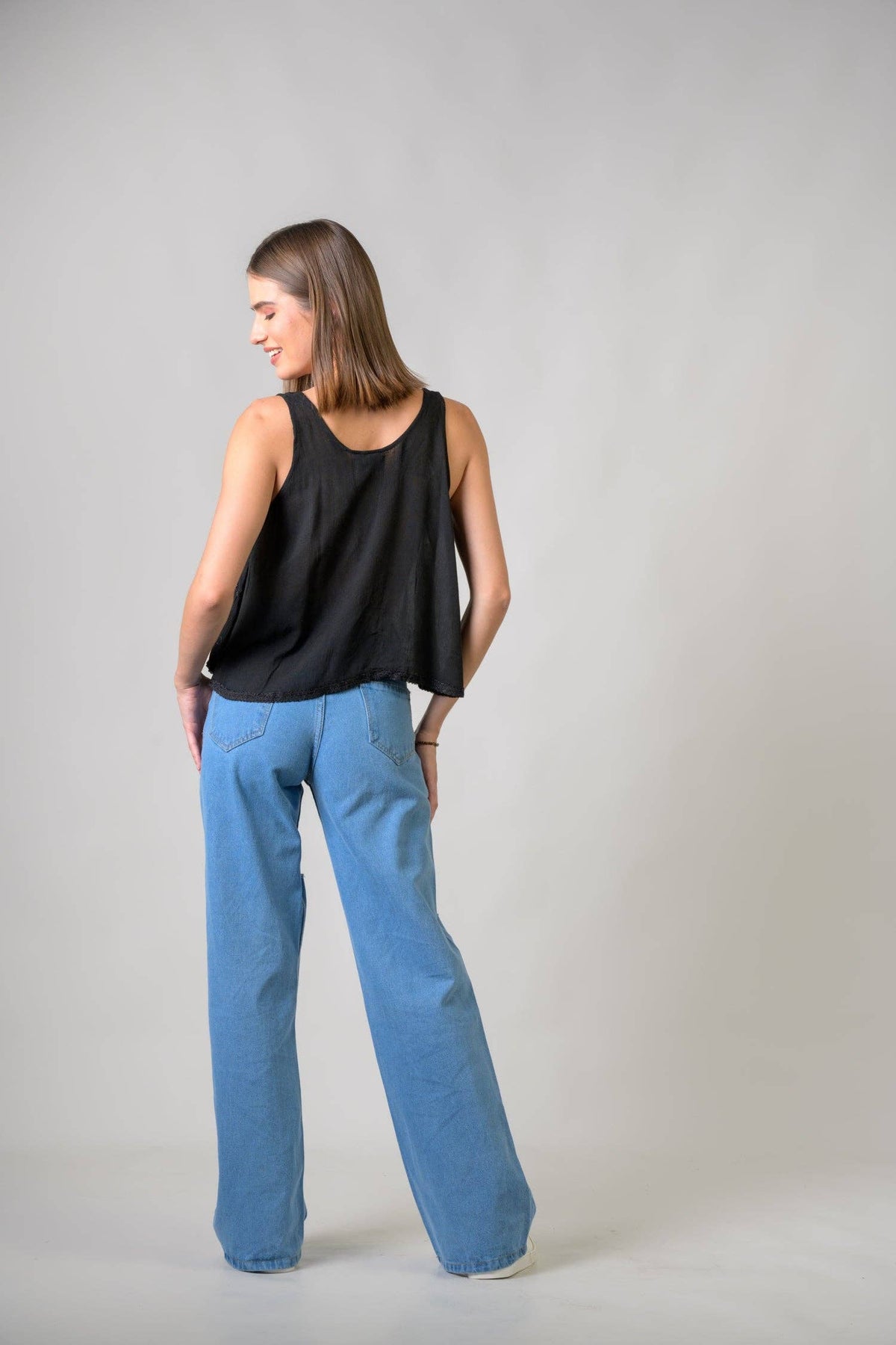 "Petticoat" Sleeveless Viscose Tank Top in Black