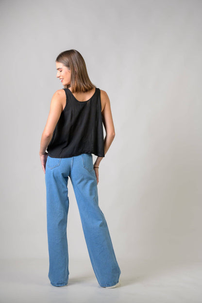 "Petticoat" Sleeveless Viscose Tank Top in Black