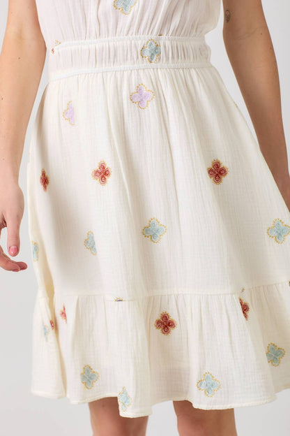 "Dayna" Embroidery Double Gauze Dress in Off White