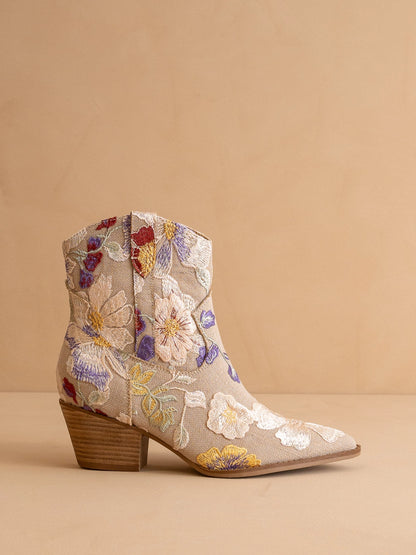 "Genevieve" Floral Tapestry Ankle Book in Khaki
