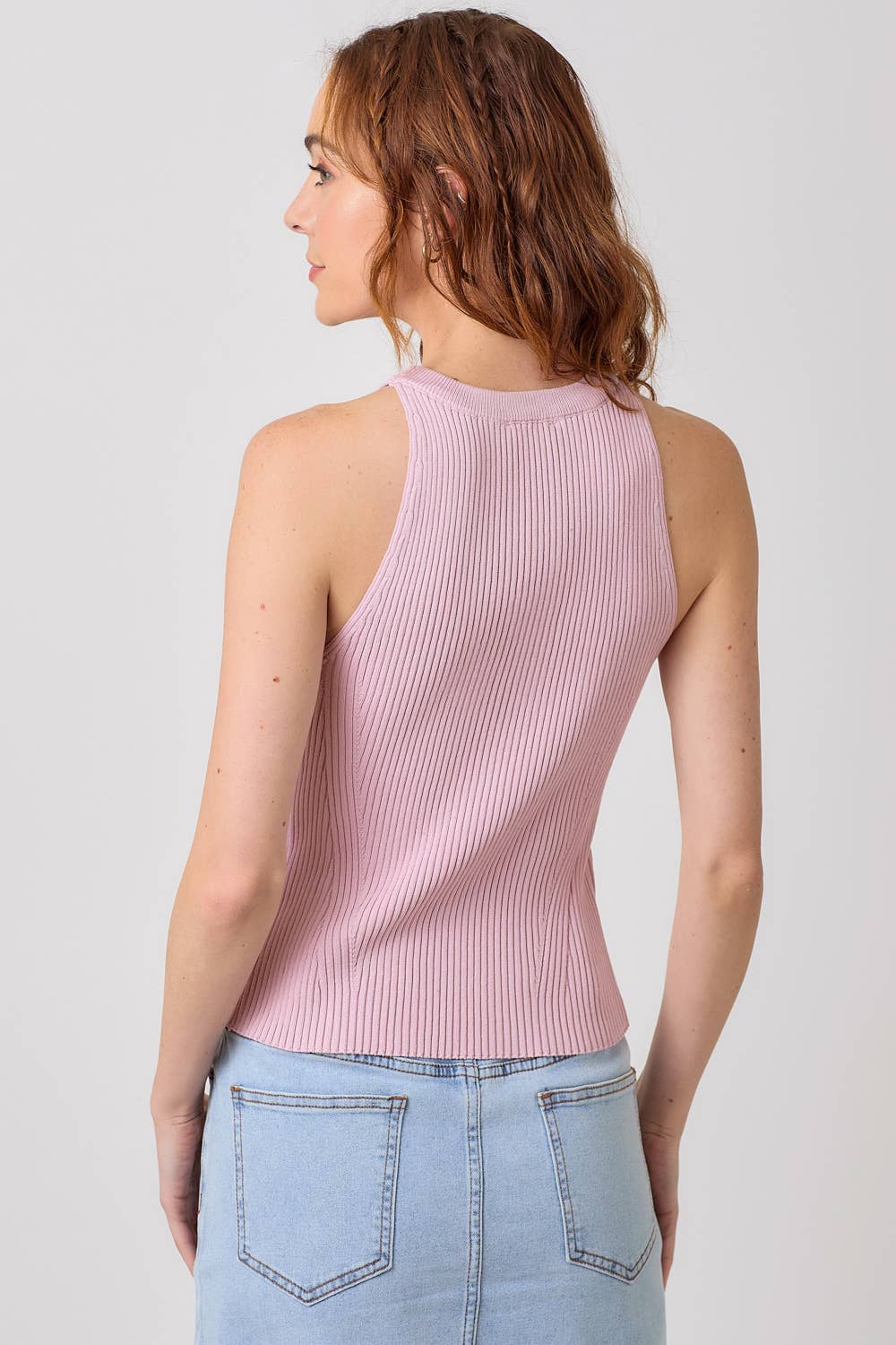 "Route 66" Halter Neck Ribbed Tank in Lavender