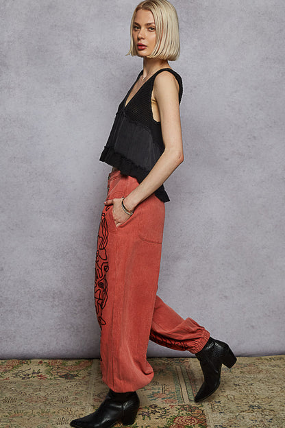 "Roadway" Brick Embroidered Jogger Pants
