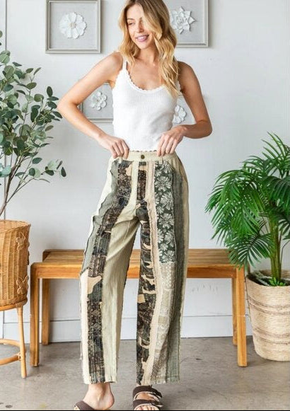 "Hippie Harvest" Tan Olive Twill Pants