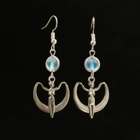 "Crescent Goddess" Handmade Stainless Steel and Glass Bead Earrings