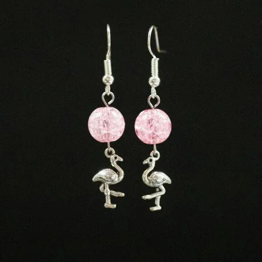 "Mingo" Pink Flamingo Handmade Glass Bead Earrings